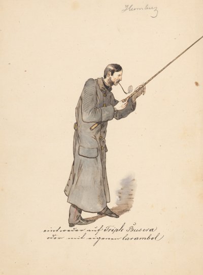Man in een lange militaire jas met een stok door Friedrich Carl von Scheidlin